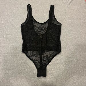 NWOT Victoria Secret all over black lace thong bodysuit